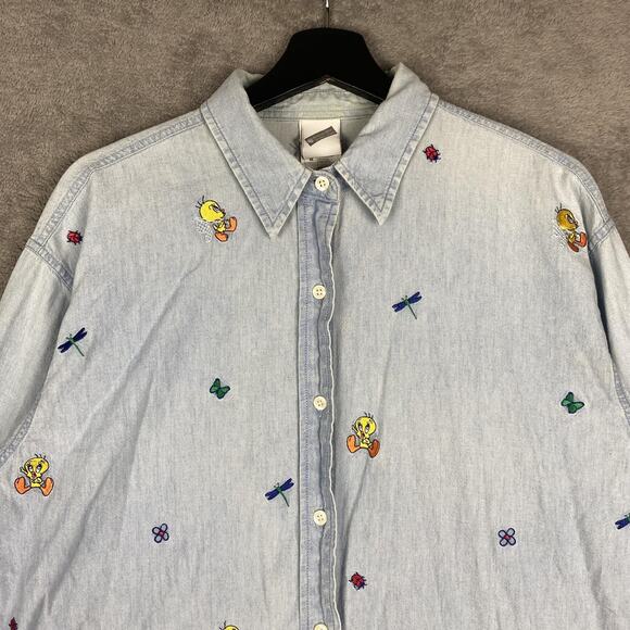 Warner Bros Studio Store Other - Vintage Tweety Bird Shirt Mens Medium Blue Denim Warner Bros Studio Store 90s